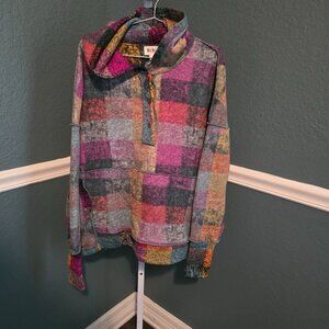 Double Take Full Size Half Button Thumbhole Long Sleeve Fleece Hoodie